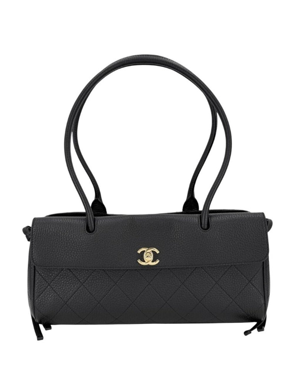 Chanel Tote Bag Small Shopping CC Logo Shoulder Grained Calfskin Black Gold